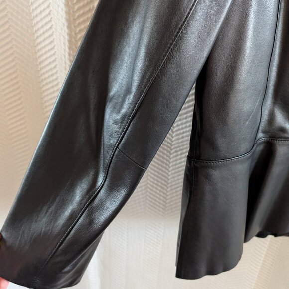 Talbots Black Leather Peplum Zip Jacket Lamb Skin Buttery-Soft Leather Size 14P - Picture 7 of 12